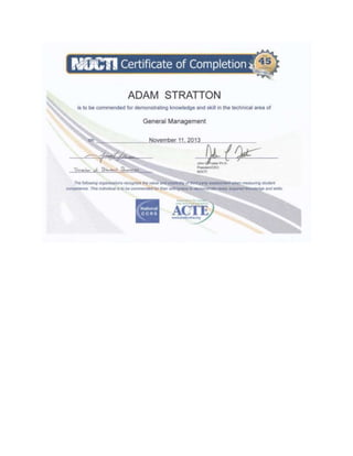 NOCTI Certificate
