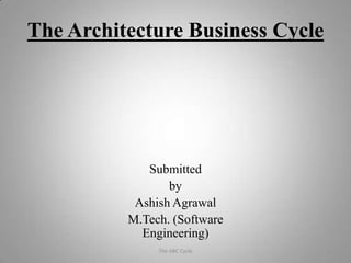 The Architecture Business Cycle
Submitted
by
Ashish Agrawal
M.Tech. (Software
Engineering)
1The ABC Cycle
 