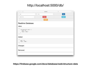 http://localhost:5000/db/
https://ﬁrebase.google.com/docs/database/web/structure-data
 