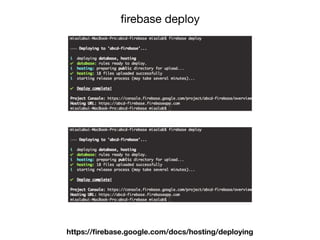 ﬁrebase deploy
https://ﬁrebase.google.com/docs/hosting/deploying
 