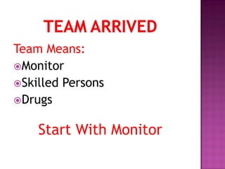 Team Means:
Monitor
Skilled Persons
Drugs
Start With Monitor
 