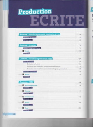 I
A comme... aborder l'épreuve de production écrite
Description de l'épreuve
ÉCTtW^S
133
133
133
B comme... brancher
xemple d'une activité à réaliser
llllllllllllm Article ..
filtTViT,*'1
!
133
133
133
C comme... contrôler la production écrite
Grilles de correction
Évaluation de l'activité
Évaluation de la compétence lexicale/orthographe lexicale
Évaluation de la compétence grammaticale/orthographe grammaticale
Proposition de correction
llllllllllllm Article
D comme... DELF
llllllllllllm Activités générales
BMBBBfl
llllllllllllm Courrier
ACTIVITES 1 à 12
MilMili! ^ Ce î d u
ACTIVITES 1 à 11
llllllllllllm Article...
llllllllllllm Essai ...
TtVmïtmF^H
134
134
134
135
135
135
135
136
136
137
142
146
150
I
132
 