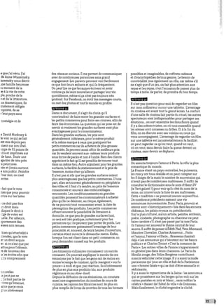 e que j'ai vécu. J'ai
de Anne Wiazemsky,
iazemsky nous décrit
une famille heureuse
lu moment de la
>e à la vie de cette
pie, proche de la
e et de la littérature.
us dramatiques, ils
inalement obligés
ropriété, de se
rieur pays sans
nostalgie et de
e David Hockney à
le voir ce qui se fait
est mis depuis peu
¡ment sur son iPad.
=mps de 51 points de
idis et imprimés sur
de haut. Toute une
îgarder de très près
¡s peintures,
rée et j'avais surtout
e son public. Peindre
-our moi, ce n'est
:erme.
>. fait que le vote
lien que pour pouvoir
crire sur les listes
i ne doit pas être
m droit mais
.cliquez le droit à
iligé de voter est
uelle. Par ailleurs,
rportement des
esses non tenues,
bien qu'attaché(e) à
retendez, que le vote
si, un droit acquis
er. si ce n'est que par
attus pour l'obtenir,
te de nouveau des
:s les écoles afin que
u ils comprennent
nouvelles
te peut pas se
i lis font partie de
1
titre qu'Internet,
arce que je crois
dus intéressant
des réseaux sociaux. Il me permet de communiquer
avec de nombreuses personnes sans grand
engagement. Les parents peuvent voir facilement
ce que font leurs enfants et qui ils fréquentent.
On peut lire ce que les autres écrivent et avoir
comme ça de leurs nouvelles et partager leur vie
quotidienne, même si ça n'est pas toujours très
profond. Sur Facebook, on écrit des messages courts,
on met des photos et tout le monde en profite.
f!W3Wffiffl
Dans ce document, il s'agit du choix qu'il
conviendrait de faire entre les grandes surfaces et
les petits commerces pour faire ses courses, afin de
faire des économies. La question qui se pose est de
savoir si vraiment les grandes surfaces sont plus
avantageuses pour le consommateur.
Dans les grandes surfaces, les prix sont
généralement inférieurs, pour le même produit
et la même marque à ceux que pratiquent les
petits commerces car ils achètent de plus grosses
quantités. Ils peuvent aussi offrir de meilleurs prix
car ils vendent souvent eux-mêmes leurs produits
sous forme de packs et non à l'unité. Bien des clients
apprécient le fait qu'il est possible de trouver tout
dans un même lieu. Autre argument pour les grandes
surfaces, la facilité de stationnement et le prix de
l'essence, moins cher qu'ailleurs.
H n'est pas si sûr que les grandes surfaces soient
plus avantageuses que les petits commerces. D'une
part, elles se trouvent généralement en périphérie
des villes et il faut s'y rendre, au prix de l'essence
consommée et souvent des embouteillages
rencontrés. Les conditionnements en grandes
quantités poussent les consommateurs à acheter
plus qu'ils ne désirent, au risque, également,
de ne pouvoir tout consommer avant la date de
péremption des produits. Les petits commerces
offrent souvent la possibilité de livraison à
domicile, ce que peu de grandes surfaces font,
or ceci est très pratique, notamment pour les
personnes qui ne peuvent pas porter de poids. Les
petits commerces présentent l'avantage de leur
proximité, et, souvent, de leurs heures d'ouverture,
certains étant ouverts le dimanche matin. Enfin,
lorsque l'on est client dans un petit commerce, on
peut demander conseil sur les produits.
Les émissions culinaires connaissent un succès
croissant. On pourrait expliquer le succès de ces
émissions par le fait que les gens ont de moins en
moins le temps de cuisiner, qu'ils mangent « sur le
pouce » à midi et que, par réaction, ils s'intéressent
de plus en plus aux produits bio, aux produits
régionaux ou au slow-food.
Depuis la diffusion de ces émissions, on constate
aussi une augmentation du nombre de cours de
cuisine, les rayons des librairies sont de plus en
plus remplis de livres de recettes de tous les formats
possibles et imaginables, de coffrets cadeaux
et d'encyclopédies de tous genres. Le besoin de
convivialité joue également un rôle, car même s'il
ne s'agit que d'un jeu, on fait plus attention aux
repas et les repas, c'est l'occasion de passer plus de
temps à table, de parler, de prendre du bon temps.
Il n'est pas question pour moi de regarder un film
sur mon ordinateur ou sur une tablette. L'avantage
du cinéma est avant tout le grand écran. Le confort
d'une salle de cinéma fait partie du rituel, les autres
spectateurs sont indispensables pour partager ses
émotions... on sort ensemble les mouchoirs quand
il y a des scènes tristes, on rit tous ensemble quand
les scènes sont cocasses ou drôles. Et à la fin du
film, on en discute avec ses voisins ou ceux qui
vous accompagnent. L'avantage de regarder un film
sur une tablette est incontestablement la facilité :
on peut regarder ce qu'on veut, quand on veut,
où on veut, sans devoir faire la queue devant un
cinéma, sans devoir se déplacer.
mrnsm
On associe toujours l'amour à Paris, la ville la plus
romantique du monde.
La France étant un pays centralisé, les puissants,
les rois y ont tous résides et on peut compter sur
les 5 doigts de la main le nombre de souverains qui
n'avait pas de nombreuses maîtresses. H suffit de
consulter le dictionnaire sous le nom d'Henri IV
(le Vert galant !!) pour voir qu'à côté du nom de la
reine, on trouve toute la liste de ses maîtresses.
Cette « tradition » se poursuit encore aujourd'hui.
De nombreux présidents mènent une vie
amoureuse mouvementée. Donc Paris, pouvoir et
amour sont « historiquement » liés dans les anciens
châteaux, les palais royaux ou présidentiels.
Sur le plan culturel, aucun artiste, peintre, écrivain,
poète, cinéaste, photographe ou chanteur ne peut
faire carrière s'il n'est pas passé par la case Paris.
Or l'amour est souvent le thème central de leur
œuvre. Il suffit de penser à Edith Piaf, Yves Montand,
Maurice Chevalier, Charles Aznavour... Paris
et l'amour, l'amour et Paris... Brassens chantait
déjà « Les amoureux qui s'bécotent sur les bancs
publics » et Charles Trenet « C'est la romance de
Paris ». Les autres villes de France n'apparaissent
en général pas dans leurs chansons. Le Paris du
Moulin rouge, des Folies Bergères contribuent
aussi à véhiculer cette image. Il y a aussi la mode
parisienne qui joue un rôle et fait de la Parisienne
une « femme fatale » qui se doit d'être sensuelle et
séduisante.
Il y a aussi le rojnantisme de la Seine : les amoureux
qui se promènent sur les berges qu'on voit sur les
cartes postales en noir et blanc... sans oublier le
célèbre « Baiser de l'hôtel de ville » de Doisneau.
Mais finalement, le cliché engendre le cliché.
2
 