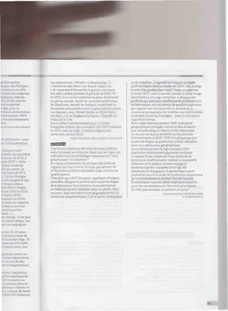 TRANSCRIPTIONS TRANSCRIPTIONS
manière
• des Français,
andwich a en effet
ttoutesles catégories
Bipassée, chez les
.5.9% chez les
xz les adultes.
B plus on
rt dans l'alimentation
enfants, 68 %
: ensommaient
- - http://actu.orange.fr/
citions », nous
rréquentation
enrs sont
e du ministère
-on de 10%, il
çiu's 2007». Cette
: toutes les
tds aux petits. Le
-.ddel5%.
;[_] et les Granges
s ont enregistré une
tentation,
"ans (Petit-Palais,
eme), 2010 et 2011
us 2001.
-en 2000,
musées est repartie
re depuis environ
e pour les
ional [...]
..ange : il est plus
en mêmetemps. Les
a -compagnes,
arles 18-25 ans a
is doute à cause de
anche d'âge. Et
qui font salle
rue mois, jour
Les expositions « Munch » à Beaubourg, [...]
« L'aventure des Stein » au Grand-Palais, ou
« Au royaume d'Alexandre le grand » ont aussi
fait salle comble pendant la période de Noël. Et
en 2011, le Louvre a confirmé sa place de premier
musée au monde. Après les touristes américains,
les Brésiliens, devant les Italiens, constituentla
deuxième nationalité à avoir le plus visité le palais.
Les Japonais, eux, restent leader au Mont Saint-
Michel [...] et les Anglais à la Sainte- Chapelle du
Palais de la Cité.
Sans oublier l'enthousiasme pourle Centre
Pompidou à Metz, qui a accueilli 550 000 visiteurs
en 2011, soit, au total, 1,2 million depuis son
ouverture, en mai 2010.
D'après Alain Beuve-Méry, LeMonde, 5 janvier 2012.
Une bonne cuisine se fait avec de bons produits
mais comment se retrouver dans tous les logos qui
s'affichent surles emballages alimentaires ? Que
garantissent-ils vraiment ?
Au rayon alimentaire, les normes officielles en
vigueur, en France et en Europe, permettent de
se fier à des produits répondant à des critères de
qualité précis.
C'estainsi que l'AOC française, appellation d'origine
contrôlée, désigne un produitdont toutes les étapes
dela fabrication (la production, la transformation
etl'élaboration) sont réalisées, selon un savoir-faire
reconnu, dans une même zone géographique quilui
donne ses caractéristiques. C'estle cas du champagne
ou du roquefort... L'appellation d'origine protégée
(AOP) estl'équivalent européen de V AOC. Elle protège
le nom d'un produit dans toutel'Union européenne.
Commel'AOC, tout le monde connaît le Label rouge.
Identifiable à son logo vermillon, il désigne des
produits qui, parleurs conditions de production ou
de fabrication, ont un niveau de qualité supérieure
par rapport aux autres produits similaires. Il
couronne par exemple les volailles, les charcuteries,
le saumon fumé, les fromages... mais il n'est pas le
signe d'un terroir.
Autre sigle communautaire, l'IGP, indication
géographique protégée, concerne des aliments
aux caractéristiques liées à un lieu déterminé,
où ils sont au moins produits ou transformés.
Contrairement àl'AOC, l'IGP n'implique pas que
toutes les étapes de production soient réalisées
dans une même zone géographique.
Les produits portant le logo européen STG
(spécialité traditionnelle garantie) certifient
le respect d'une recette et d'une méthode de
fabrication traditionnelle, comme la mozzarella
italienne ou le jambon serrano espagnol.
Quantaulogobio-européen et aulogo AB
(alimentationbiologique), ils garantissent que le
produit est issu d'un mode de production respectueux
de l'environnement et du bien-être del'animal.
Évidemment, tous ces labels impliquent parfois,
pourles consommateurs, des tarifs plus élevés.
Ce n'est pas nouveau, la qualité a un prix !
D'aptes Pascale Huby, Côté Prado mutuelle,
n° 14, décembre 2011
i rît comme un
ne Labourdette,
:e. Le succès des
rce la fréquentation
-l'exposition
sck àla Basilique de
300visiteurssur
ert rendues dans ce
¡position «Manet» à
wr « Maya, de l'aube
^(219 000 visiteurs).
53
 