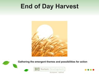 End of Day Harvest Gathering the emergent themes and possibilities for action   
