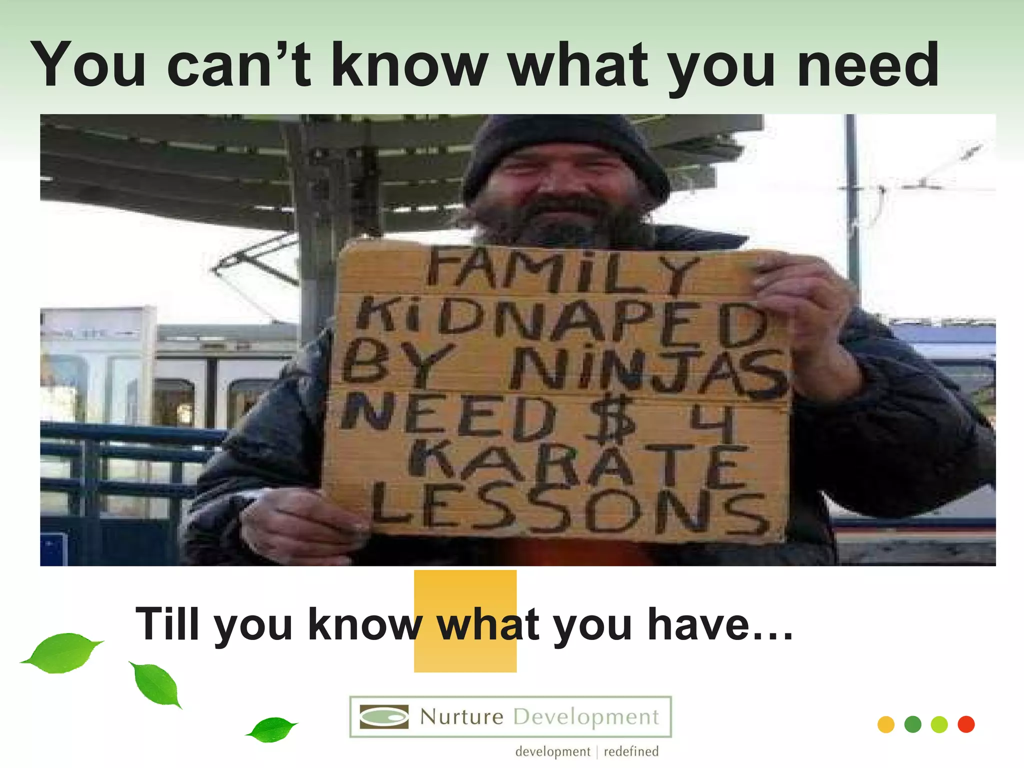 You can’t know what you need Till you know what you have… 