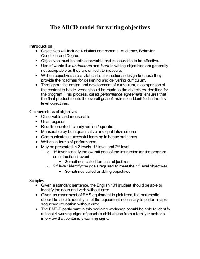 abcd model for writing objectives writing an objective