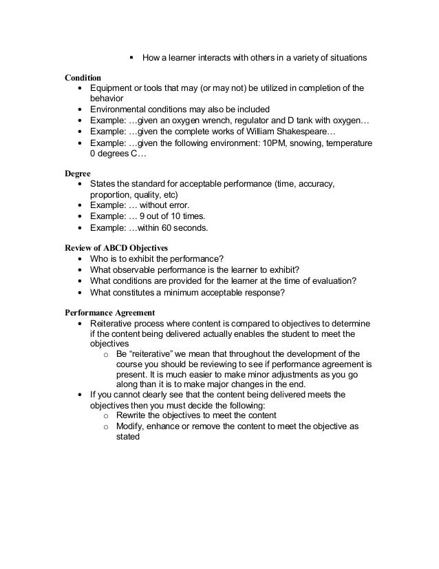 Abcd model for writing objectives