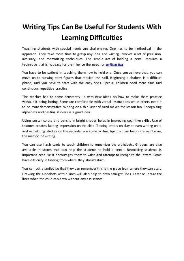 Writing Tips Can Be Useful For Students With Learning Difficulties