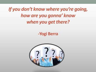If you don’t know where you’re going,
how are you gonna’ know
when you get there?
-Yogi Berra
 