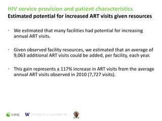 HIV service provision and patient characteristics
Projected facility ART costs: analytical approach
• Four streams of data...
