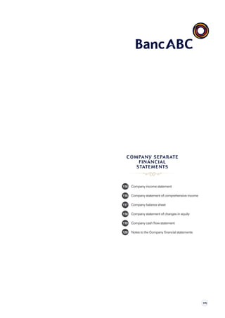 COMPANY SEPARATE
FINANCIAL
STATEMENTS
	116	 Company income statement
	116	 Company statement of comprehensive income
	117	 Company balance sheet
	118	 Company statement of changes in equity
	119	 Company cash flow statement
	120	 Notes to the Company financial statements
115
 