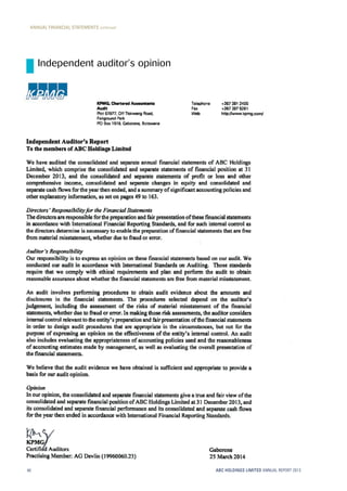 ABC HOLDINGS LIMITED ANNUAL REPORT 201348
Independent auditor’s opinion
ANNUAL FINANCIAL STATEMENTS continued
 