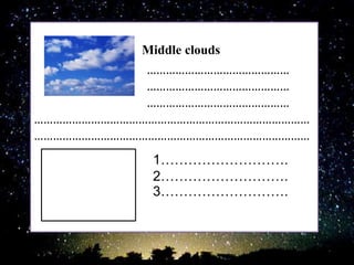 ………………………………………
………………………………………
………………………………………
……………………………………………………………………………
……………………………………………………………………………
Middle clouds
1……………………….
2……………………….
3……………………….
 