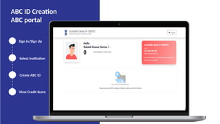 ABC ID Creation
ABC portal
View Credit Score
Sign In/Sign Up
Select Institution
Create ABC ID
 