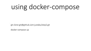 using docker-compose
git clone git@github.com:justabu/step2.git
docker-compose up
 