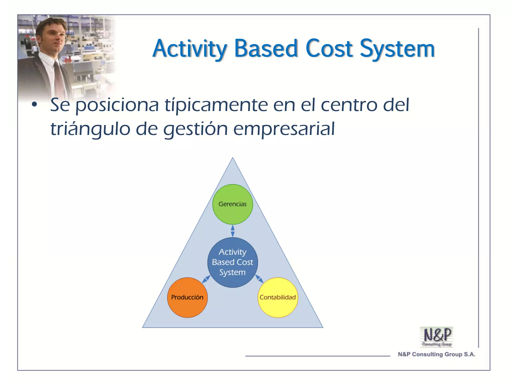 Activity Based Cost System

• Se posiciona típicamente en el centro del
  triángulo de gestión empresarial
 