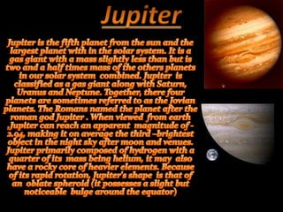 marsMares is the fourth planet from the sun in the solar system. The planet is named after mares , the roman god of war. It is also referred to as the “red planet” because of its reddish appearance ,due to iron oxide prevalent on its surface.  Mars is a terrestrial planet with a thin atmosphere, having surface features reminiscent both of the impact creatures of moon and the volcanoes, valleys, deserts and polar ice caps of earth . Unlike earth, mares is now a geologically in active planet with no know tectonic activity, it is the site of Olympus moons, the highest known mountain in the solar system, and of vales  marinara's, the largest canyon.