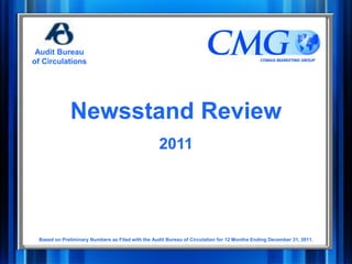 Audit Bureau
of Circulations




              Newsstand Review
                                                  2011




 Based on Preliminary Numbers as Filed with the Audit Bureau of Circulation for 12 Months Ending December 31, 2011.
 