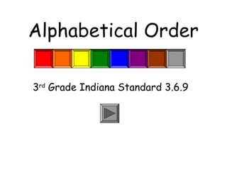 Alphabetical Order
3rd
Grade Indiana Standard 3.6.9
 
