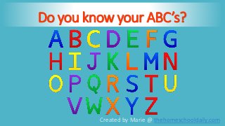 Do you know your ABC’s?
Created by Marie @ thehomeschooldaily.com
 