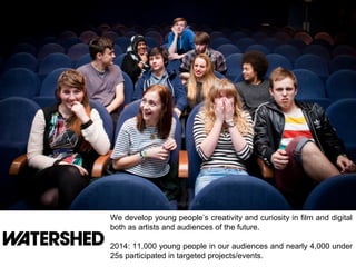 We develop young people’s creativity and curiosity in film and digital
both as artists and audiences of the future.
2014: 11,000 young people in our audiences and nearly 4,000 under
25s participated in targeted projects/events.
 