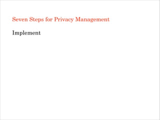 Seven Steps for Privacy Management
!

Implement
!
!
!
!

 
