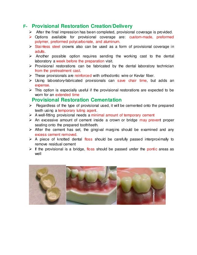 Steps For fixed Provisionals
