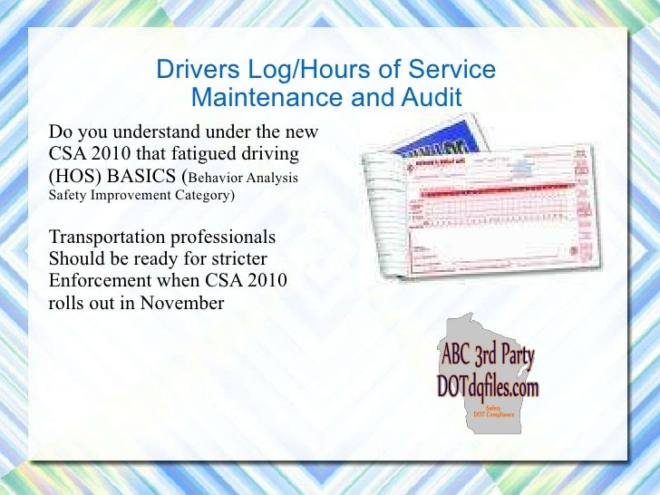 abc third party dot compliance dot maintenance log