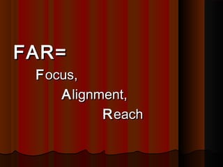 FAR=FAR=
FFocus,ocus,
AAlignment,lignment,
RReacheach
 