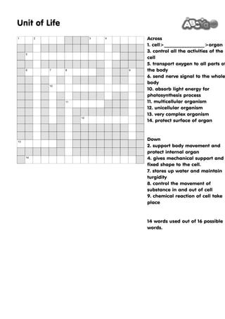 Crossword Puzzle Form 1 Chapter 2