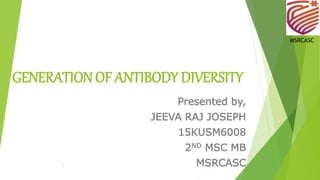 GENERATION OF ANTIBODY DIVERSITY
Presented by,
JEEVA RAJ JOSEPH
15KUSM6008
2ND MSC MB
MSRCASC1
1
MSRCASC
 