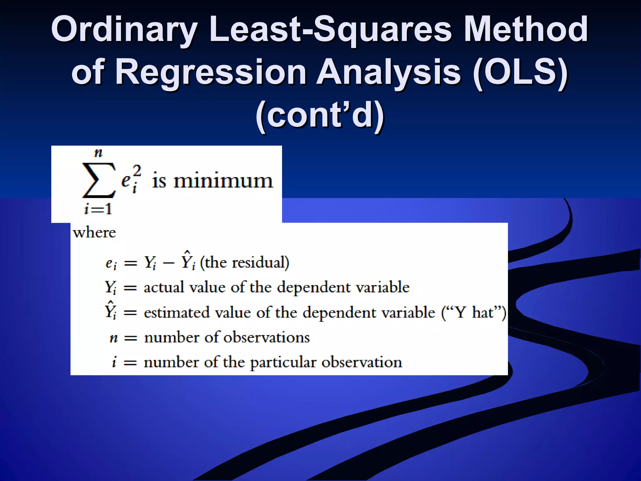 Ordinary Least-Squares MethodOrdinary Least-Squares Method
of Regression Analysis (OLS)of Regression Analysis (OLS)
(cont’d)(cont’d)
 