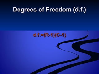 Degrees of Freedom (d.f.)Degrees of Freedom (d.f.)
d.f.=(R-1)(C-1)d.f.=(R-1)(C-1)
 