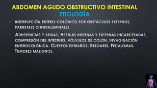 ABDOMEN AGUDO OBSTRUCTIVO INTESTINAL
ETIOLOGÍA
-
-
 