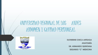 UNIVERSIDAD REGIONAL DE LOS ANDES
ABDOMEN Y CAVIDAD PERITONEAL
KATHERINE CHICA ARTEAGA
ANATOMÍA
DR. ARMANDO QUINTANA
SEGUNDO “C” MEDICINA
 