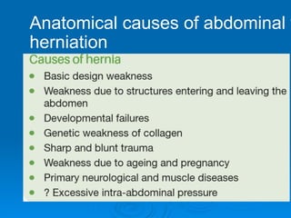 Anatomical causes of abdominal w
herniation
 