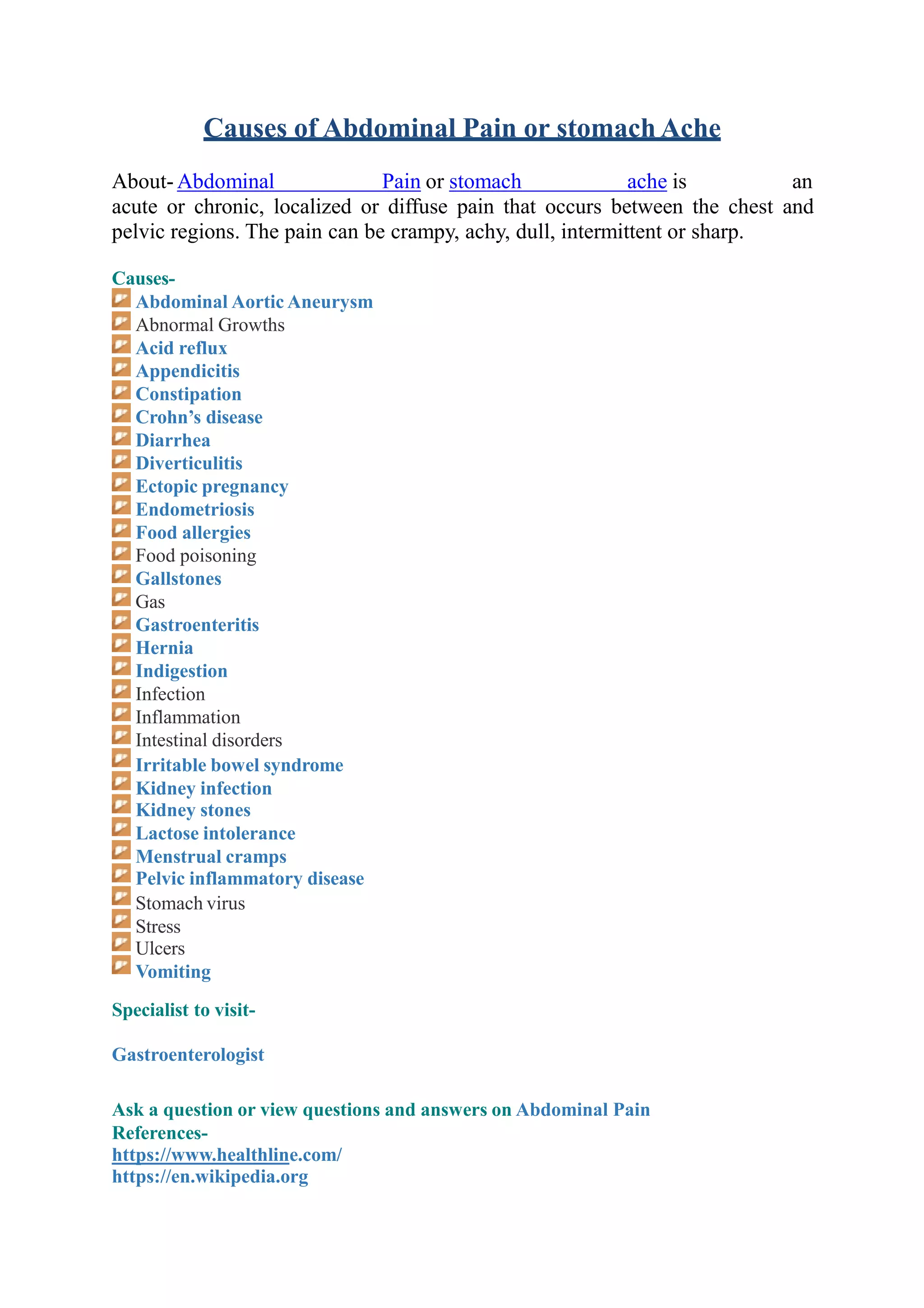 Abdominal pain causes | PPTX | Digestive Disorders | Diseases and ...
