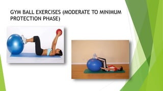 GYM BALL EXERCISES (MODERATE TO MINIMUM
PROTECTION PHASE)
 