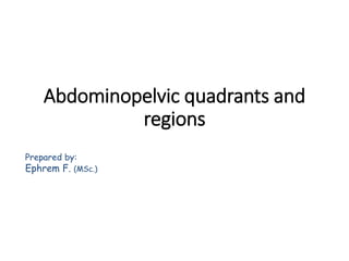 Abdominopelvic quadrants and
regions
Prepared by:
Ephrem F. (MSc.)
 