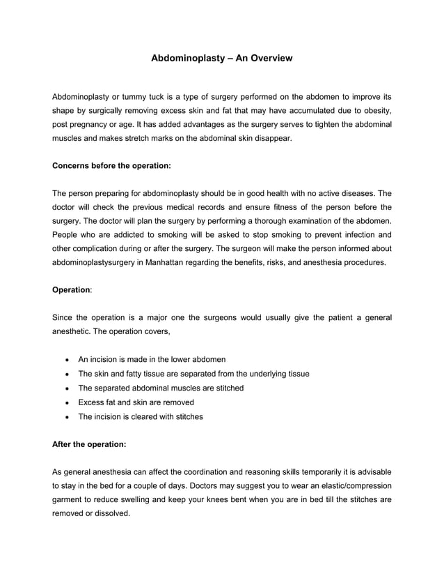 Abdominoplasty An Overview PDF