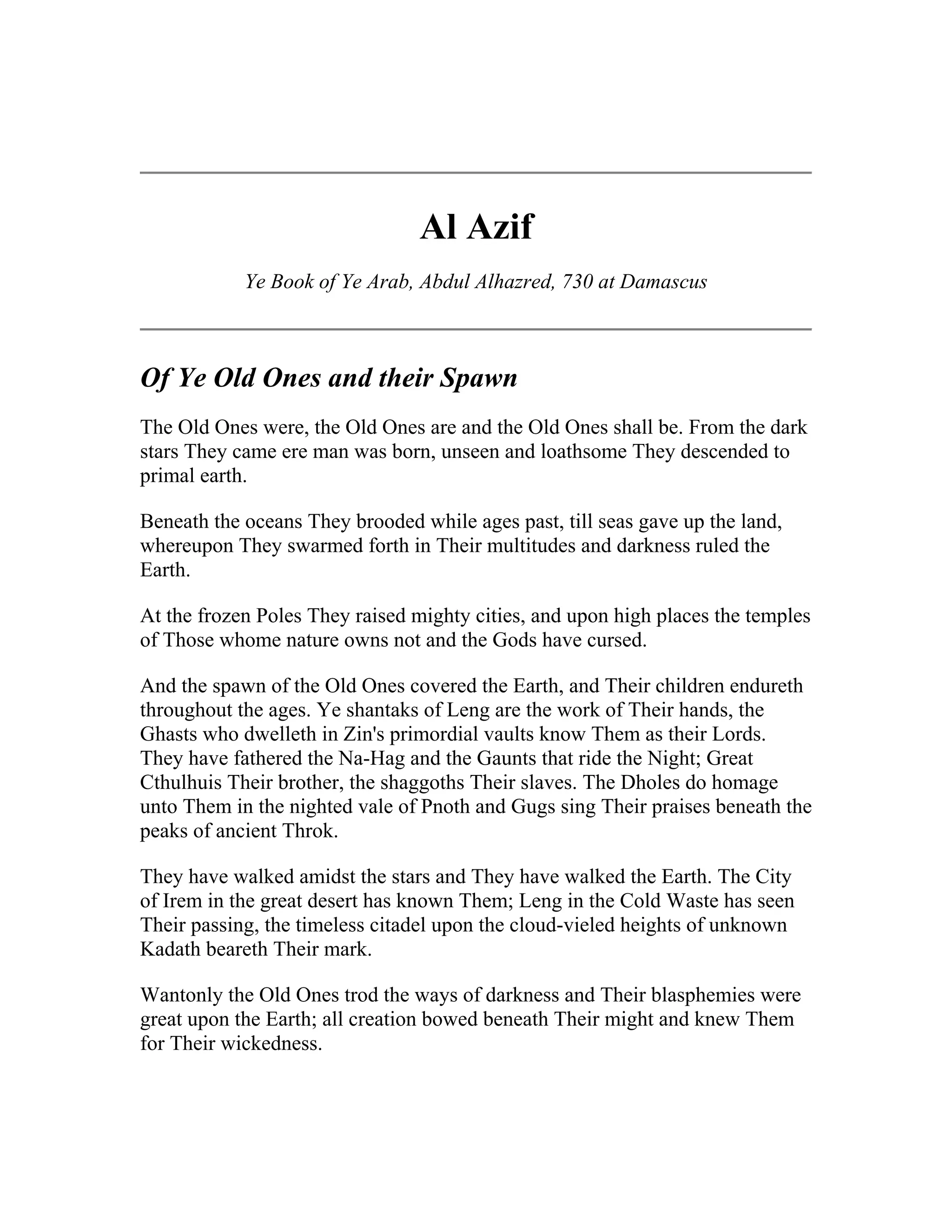 Abdul alhazred al azif the cipher manuscript known as necronomicon | PDF
