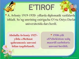 abdulla_avloniy.pptx a renowned Uzbek writer | PPTX