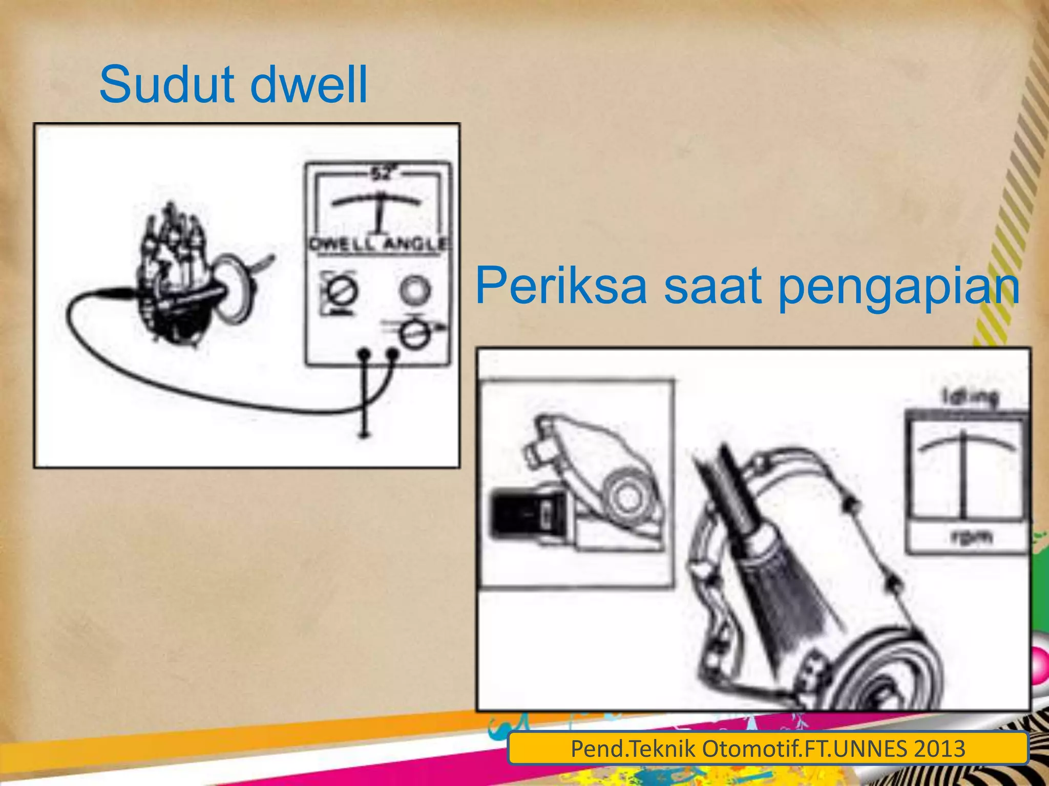 Sudut dwell 
Periksa saat pengapian 
Pend.Teknik Otomotif.FT.UNNES 2013 
 