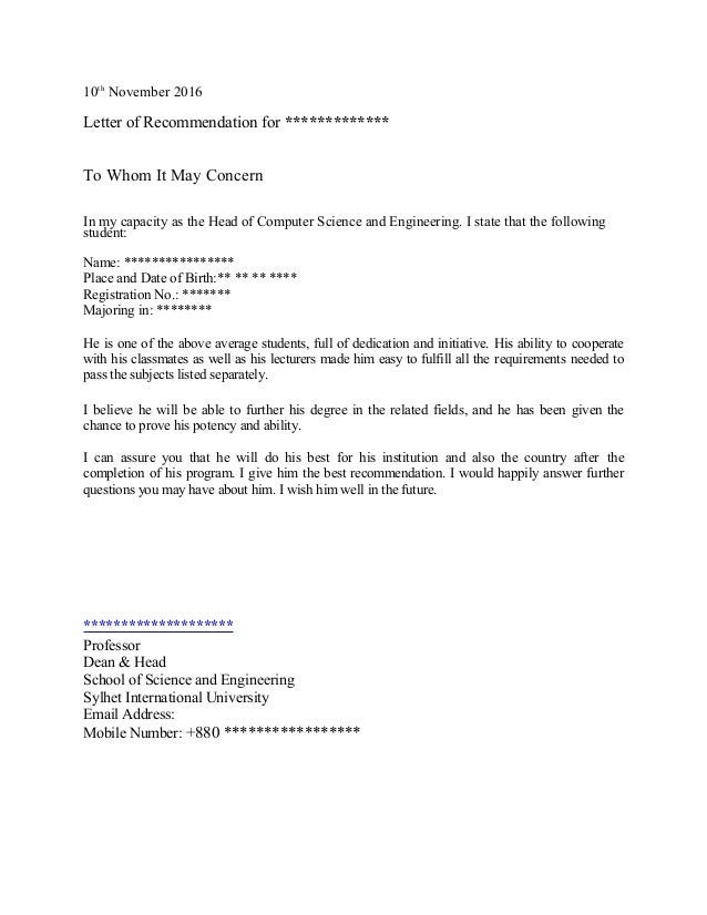 recommendation letter letter of recommendation for average student