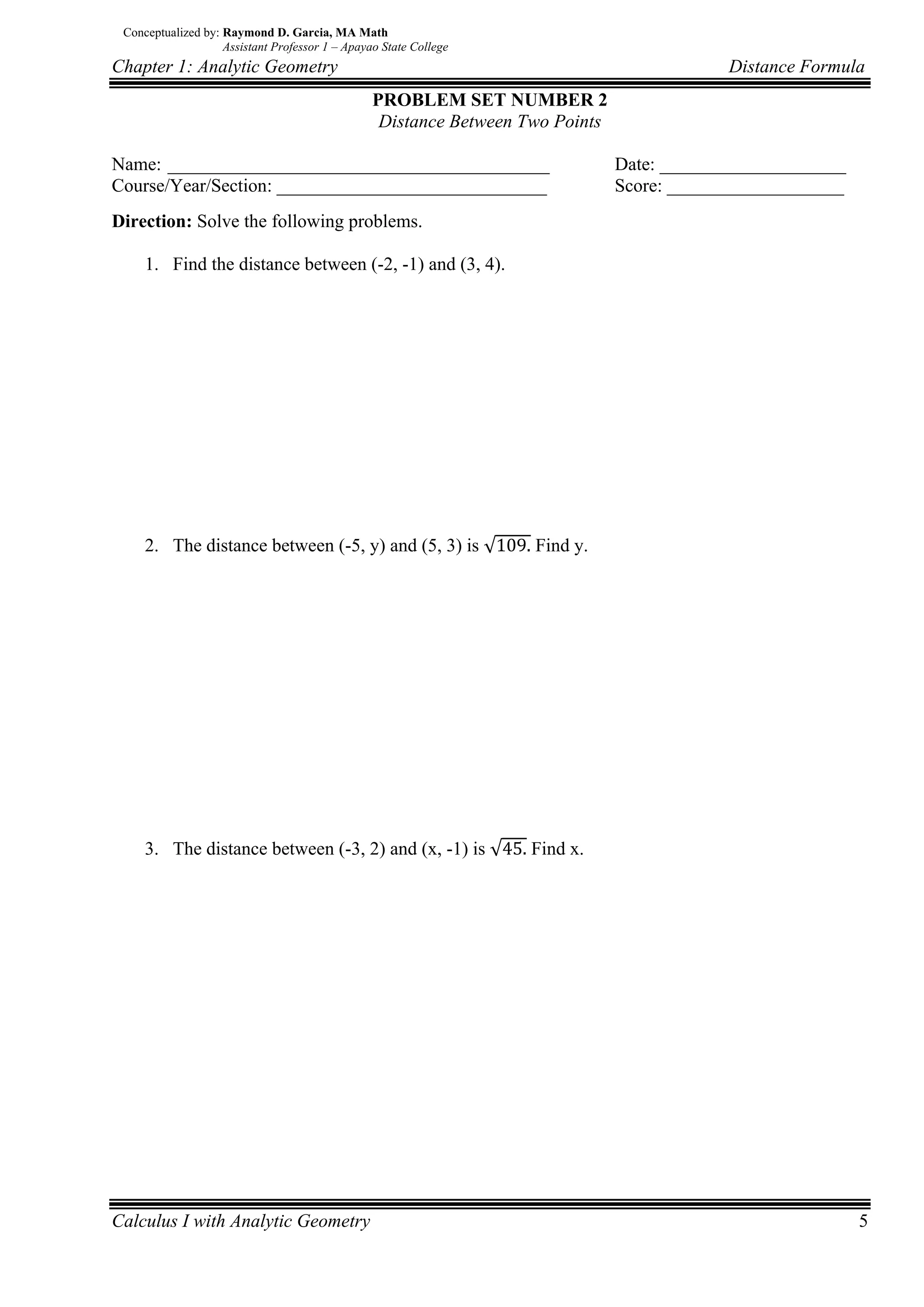 ABE 015: Introduction to Calculus with Analytic Geometry. Activity ...