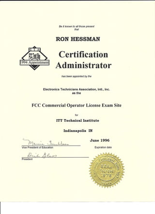 ETA 1994 FCC License Certication Administrator