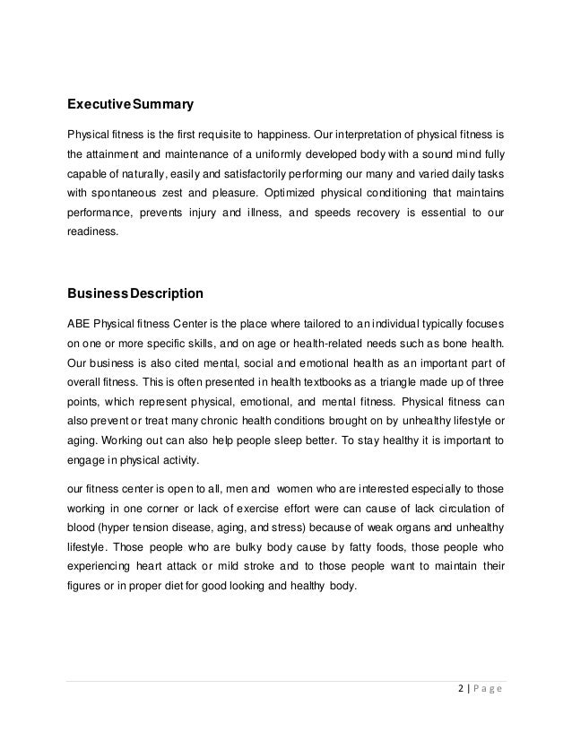 Executive summary example gym