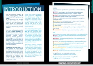 introduction
Tous les étudiants étrangers le
vivent, arriver en France, c'est la
rencontre entre l’imaginaire et la
réalité !
Si la découverte d'une nouvelle
culture rime parfois avec « 
choc
culturel », en ce qui concerne la
France, ce choc est le plus souvent
vécu comme une reconnaissance,
tant on a l’impression de connaître
la France.
C'est avant tout une autre manière
de vivre, « un vivre autrement » au
quotidien que vous allez partager.
Cette expérience de vie où culture
(musique,
cinéma,
théâtre,
festival...), histoire (patrimoine,
valeurs...), gastronomie (vins, pains,
fromages, du marché aux repas), et
même géographie (car chaque ville
et chaque région est différente)
viendront alimenter les souvenirs de
votre séjour en France.
Compagnon de votre séjour, cet
outil pratique est conçu comme
un dictionnaire, avec des entrées
développées pour certaines lettres,
il permet de retrouver très vite les
expressions et sujets liés à la vie
quotidienne et étudiante. Pour
chaque mot est proposée une
courte explication, suivie par sa
traduction en anglais.

Culture shock? Every international
student experiences it. It happens
when fantasy meets reality. But
in the case of France, that shock is
usually one of recognition, because
everybody seems to have an image
of France, and that image isn’t far
from the truth. In fact, as you’ll
soon find out, France is a series of
pleasant surprises.
Along with a great academic system,
France offers another way of living
daily life—one that you’re about
to share—in which culture (music,
film, theater, festivals), history
(in monuments and in the mind),
cuisine (wine, bread, cheese, from
farm to table), and even geography
(every city, every region is different)
will contribute to the memories you
carry home from France.
This practical guide is organized
like a dictionary. After a short
introduction, each chapter presents
a set of terms essential to student
life. The terms are color-coded
by theme, as explained on the
following page. Entries are in French
and English, helping you to learn
some French while absorbing the
message. Bonne route!

ENJOY FRENCH CULTURE SHOCK!

Les plus
Chaque article est signalé comme ayant trait à un ou plusieurs thèmes
suivants :
c
 ulture : cette catégorie fait référence aux mots et expressions
associées avec la gastronomie, la musique, le cinéma, les arts.
études : mots et expressions qui se rencontrent quotidiennement
à l’Université ou dans les Grandes Écoles françaises.
logement : les éléments essentiels du vocabulaire liés au logement
étudiant en France.
lois/règlements : quelques points sur la réglementation française
et des éléments du vocabulaire administratif.
santé : les éléments essentiels pour comprendre le système
de santé français.
transport/voyages : tout ce qu’il faut savoir pour se déplacer en France
et en Europe.
vie quotidienne : les mots et expressions rencontrés au quotidien.
Plus
Each entry in the “dictionary” relates to one or more of the following themes:
culture : this category refers to words and phrases associated with food,
music, cinema, arts.
academics : words and phrases used daily at the University or in the
French Grandes Écoles.
housing : the essential vocabulary related to student housing in France.
laws and regulations: a few points on the French regulations, and
administrative vocabulary elements.
health : the essential elements to understand the French health system.
transportation and travel : everything you need to know to get
around France and Europe.
daily life : words and phrases encountered on a daily basis.
Le signe renvoie vers un article du dictionnaire.
The sign points to another entry in the dictionary.
ce signe indique une expression du langage familier.
The sign refers to current language.

Abécédaire de la vie quotidienne et étudiante en France /
The ABCs of daily life for international students in France

 