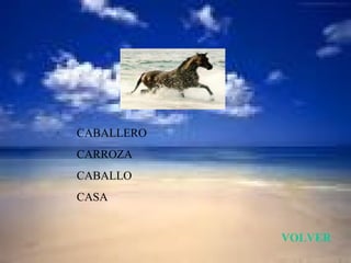 CABALLERO
CARROZA
CABALLO
CASA


            VOLVER
 